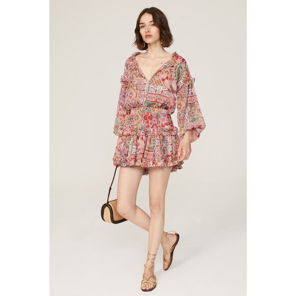 MISA Los Angeles Multicolored Metallic Split Neck Long Sleeve Elena Dress Size S - Picture 1 of 13